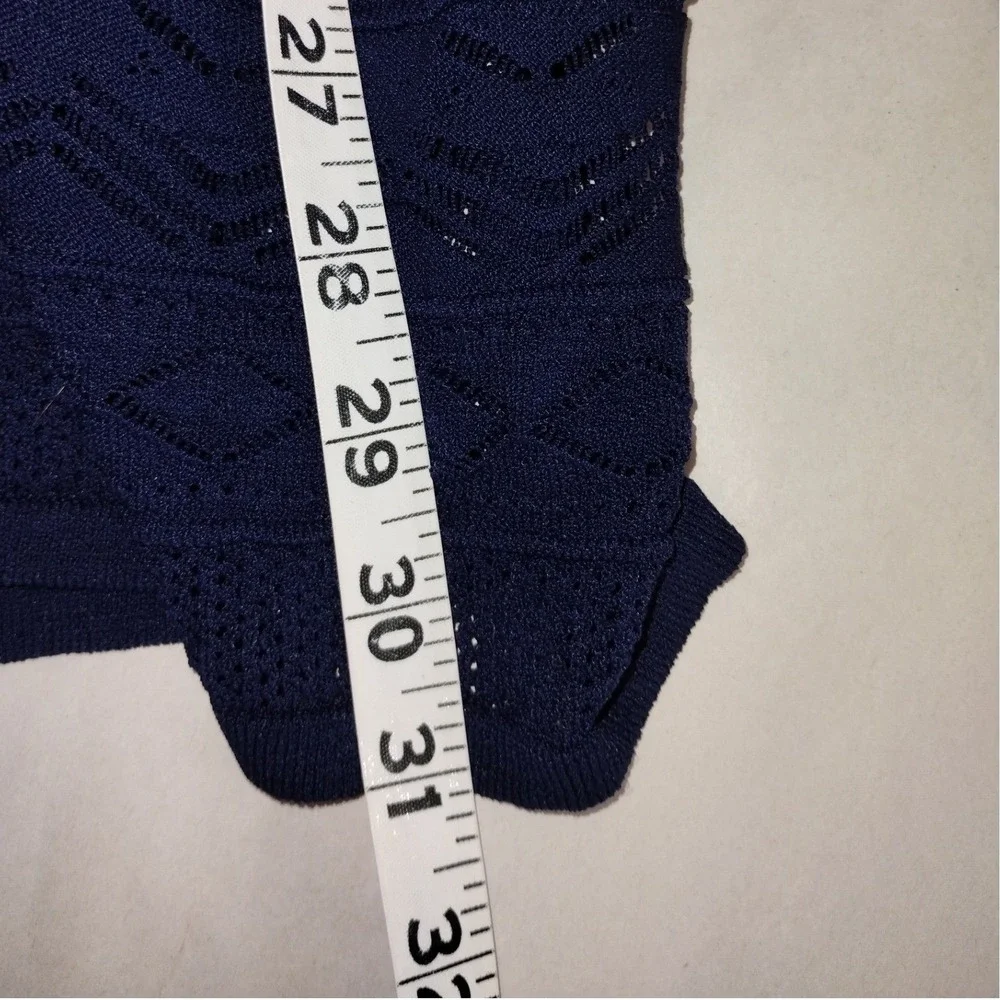 Charter Club‎ Womens Navy Blue Open Front Cardigan Crochet Trim Size Large